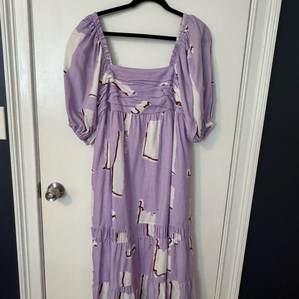 NWT Crosby Lavender and White Maxi Dress with Puff Sleeves